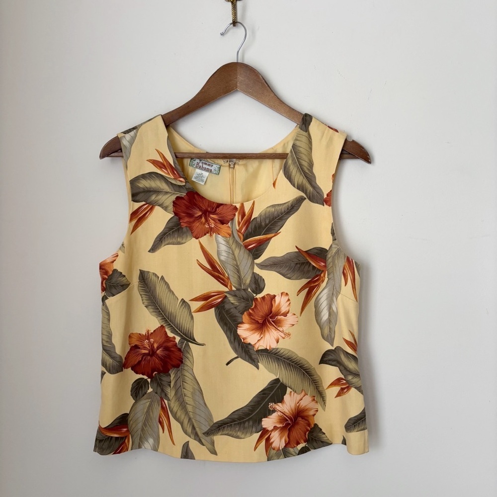 Tommy Bahama Vintage Yellow Silk Floral Tank Top Sz 12 Tropical Resortwear